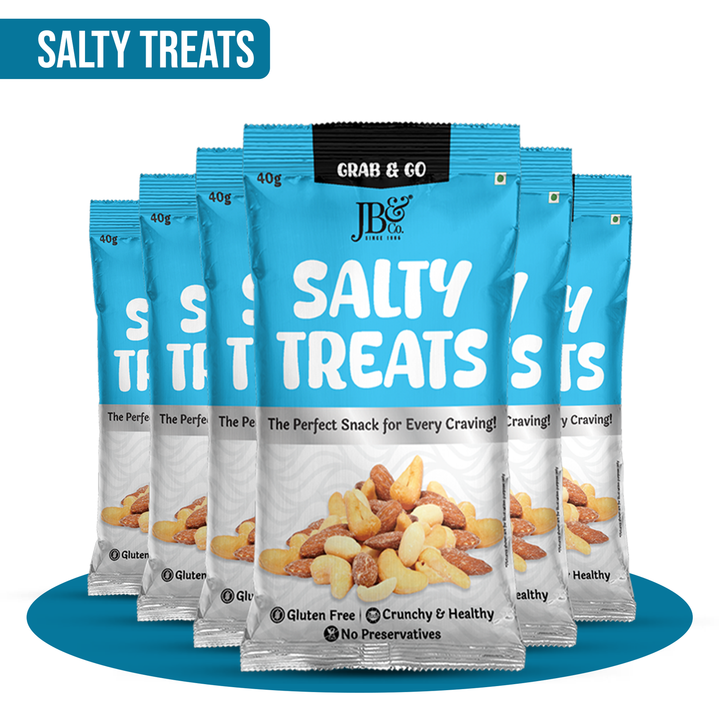 JB&CO Salty Treats Grab & Go pack, on the go snacks, Pure roasted and salted nuts, energy snacks, sports snacks, daily nutrition with crunchy and salty twist