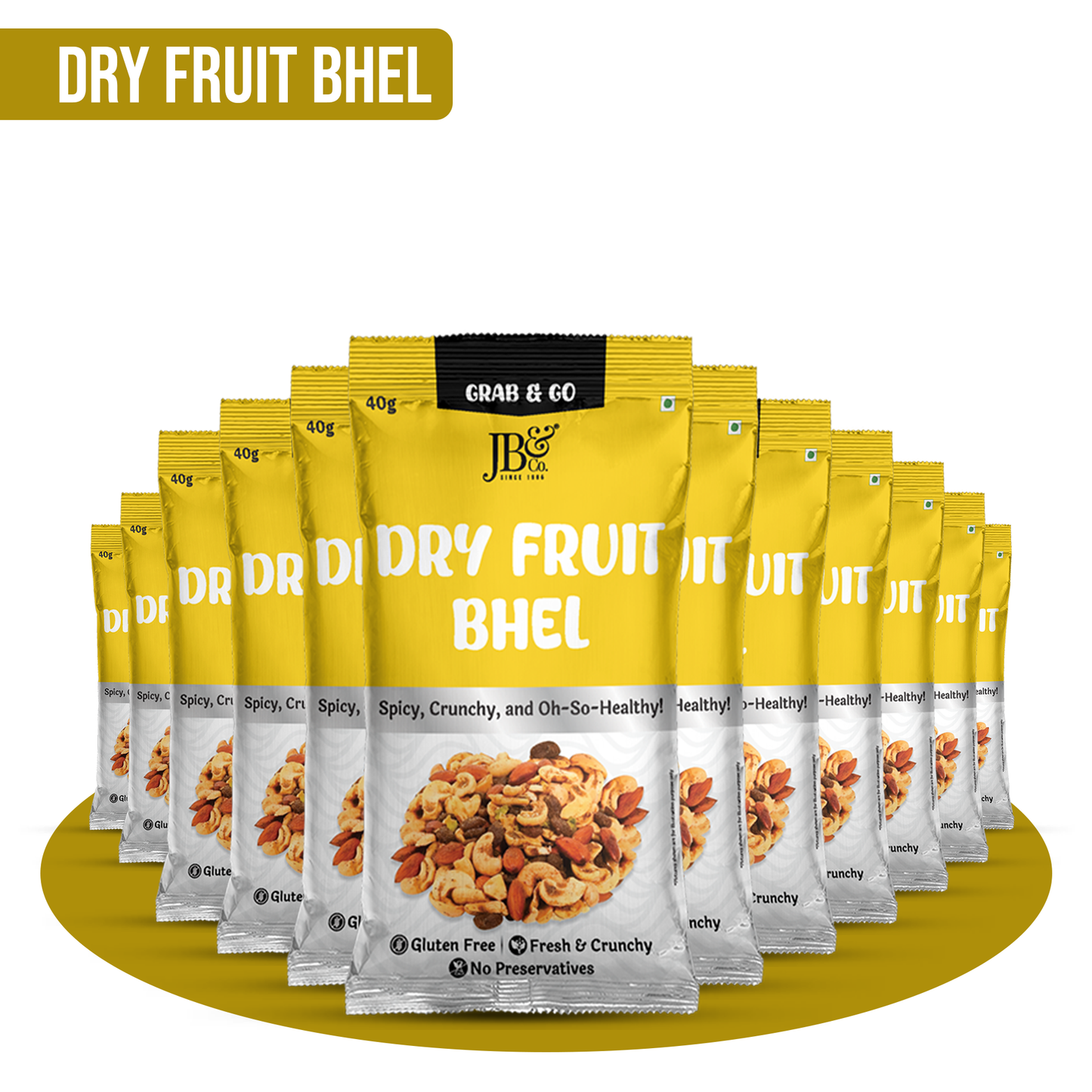 JB&CO Dry Fruit Bhel Grab & Go Pack, Tangy Crunchy Bar Snack Mix, Healthy Snacks, all time snack, made with pure dry fruits and nuts