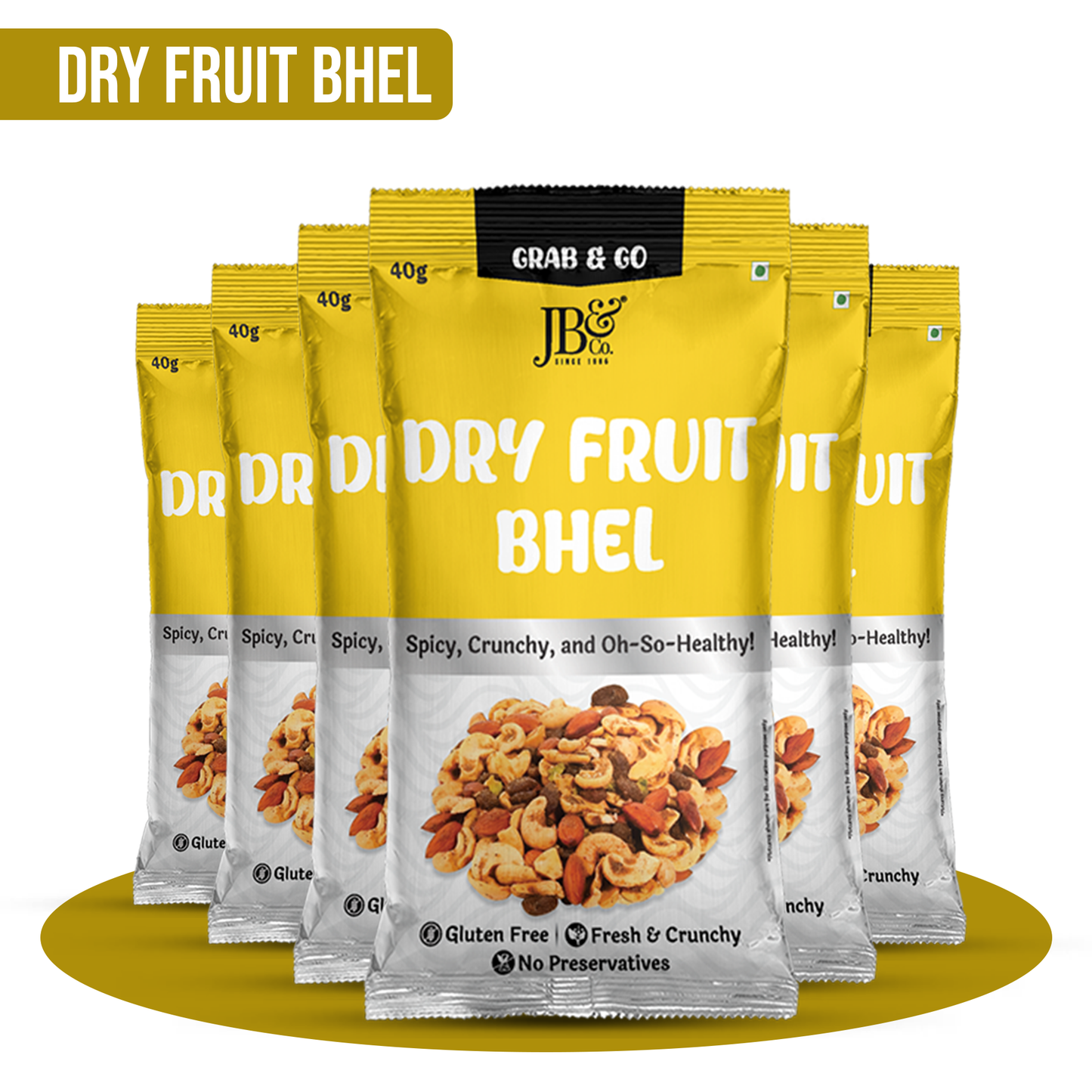 JB&CO Dry Fruit Bhel Grab & Go Pack, Tangy Crunchy Bar Snack Mix, Healthy Snacks, all time snack, made with pure dry fruits and nuts