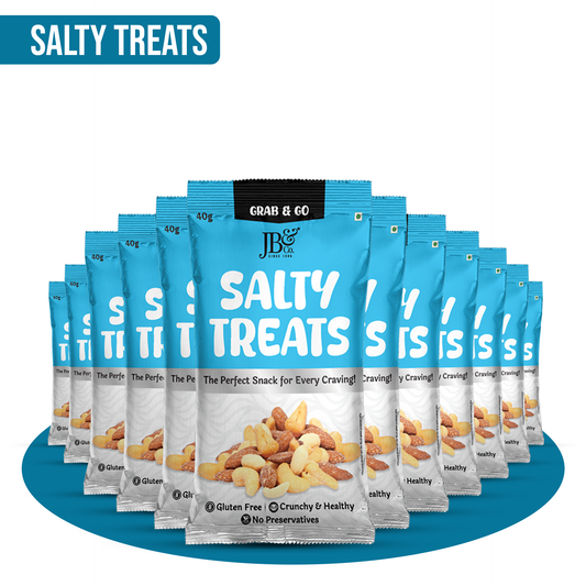 JB&CO Salty Treats Grab & Go pack, on the go snacks, Pure roasted and salted nuts, energy snacks, sports snacks, daily nutrition with crunchy and salty twist